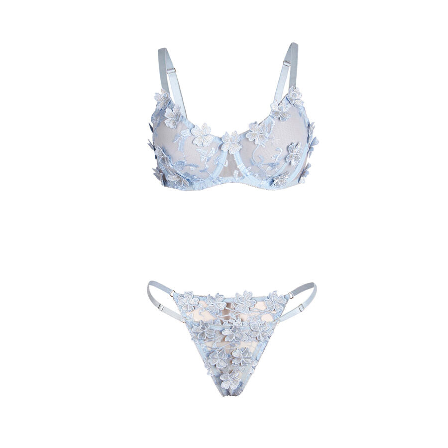 SUBBLIME - 957629 FLORAL EMBROIDERED BRA AND PANTY SET, SKY BLUE, S/M
