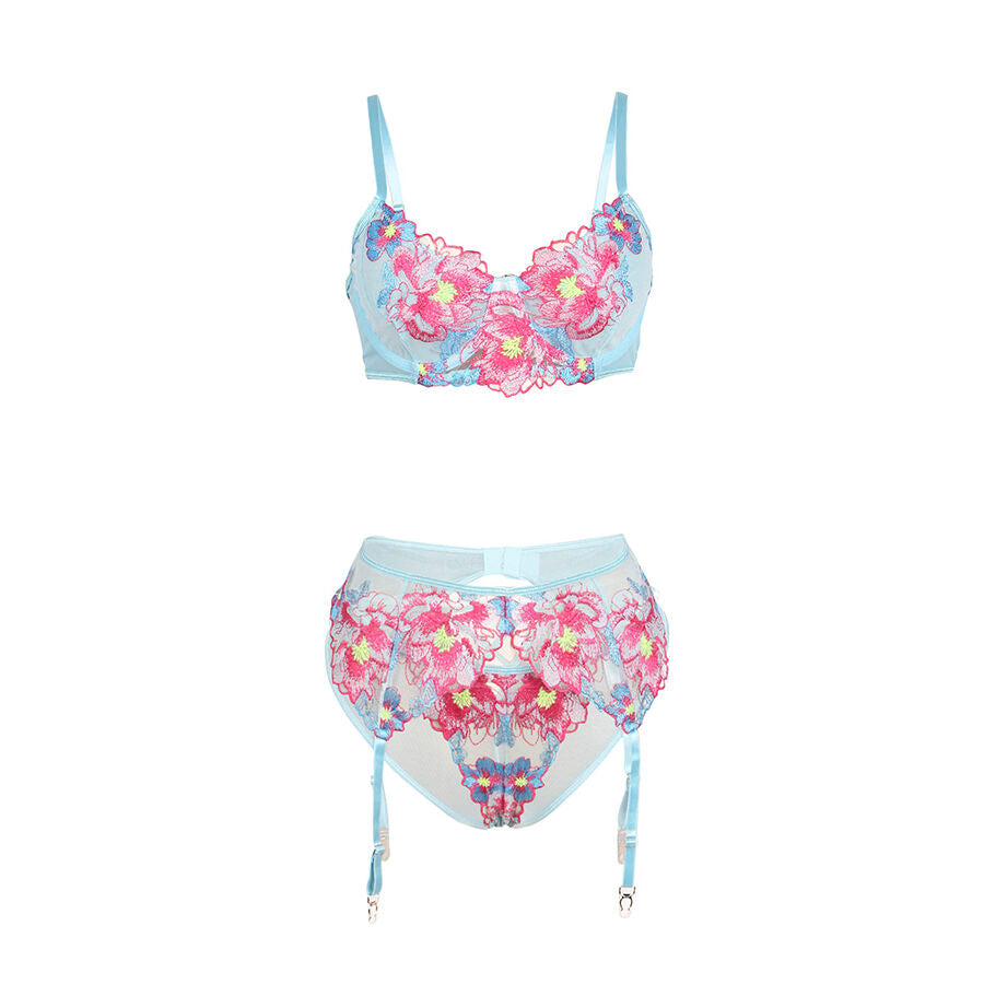 SUBBLIME - 957643 FLORAL EMBROIDERED BRA AND GARTER BELT SET PINK S/M