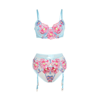 SUBBLIME - 957643 FLORAL EMBROIDERED BRA AND GARTER BELT SET PINK S/M