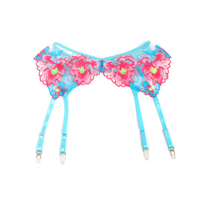 SUBBLIME - 957643 FLORAL EMBROIDERED BRA AND GARTER BELT SET PINK S/M