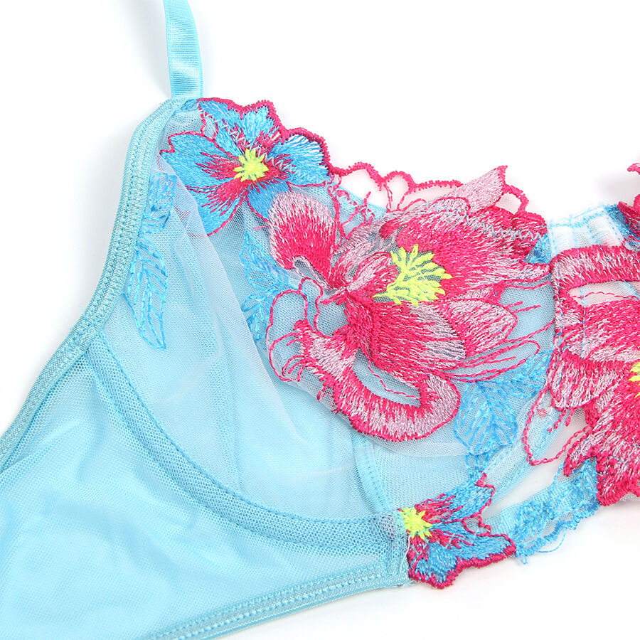 SUBBLIME - 957643 FLORAL EMBROIDERED BRA AND GARTER BELT SET PINK S/M
