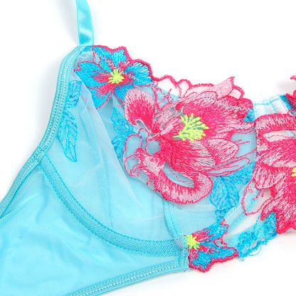 SUBBLIME - 957643 FLORAL EMBROIDERED BRA AND GARTER BELT SET PINK S/M
