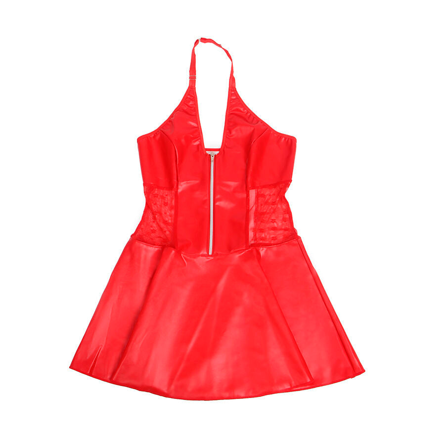 SUBBLIME - 957735 RED LEATHER DRESS WITH LACE-UP ZIP L/XL