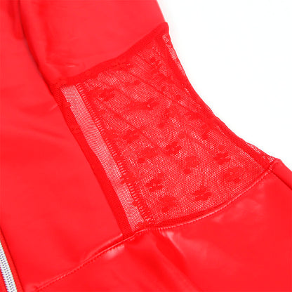 SUBBLIME - 957735 RED LEATHER DRESS WITH LACE-UP ZIP L/XL