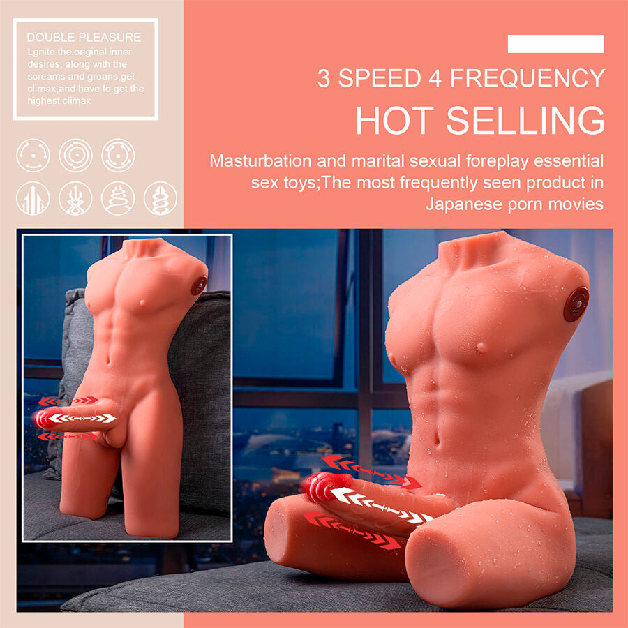 XISE – JASON HALF-BODY REALISTIC MALE TORSO WITH THRUST AND VIBRATION FUNCTIONS 55 CM