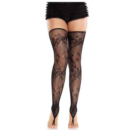 LEG AVENUE - FLORAL LACE TOLESS STOCKINGS BLACK