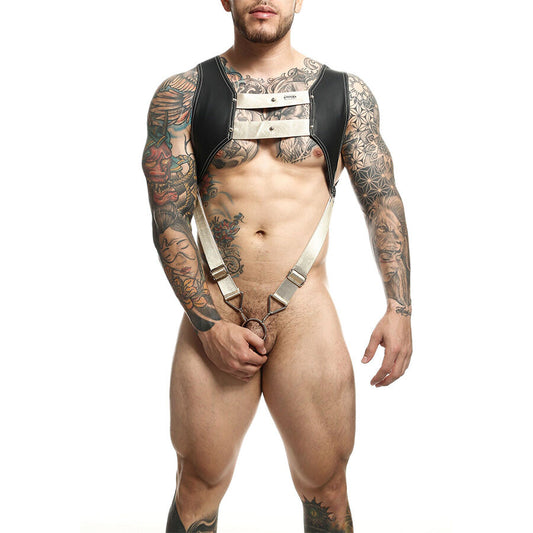 MOB - DUNGEON HARNESS WITH GOLDEN PENIS RING ONE SIZE