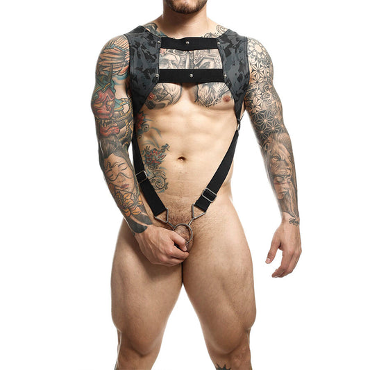 MOB - DUNGEON HARNESS WITH SILVER PENIS RING, ONE SIZE