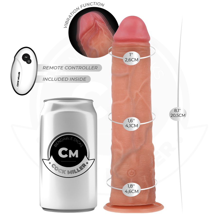 COCK MILLER - REALISTIC DILDO WITH SUCTION CUPS AND REMOTE CONTROL AND VIBRATION 20.5 CM