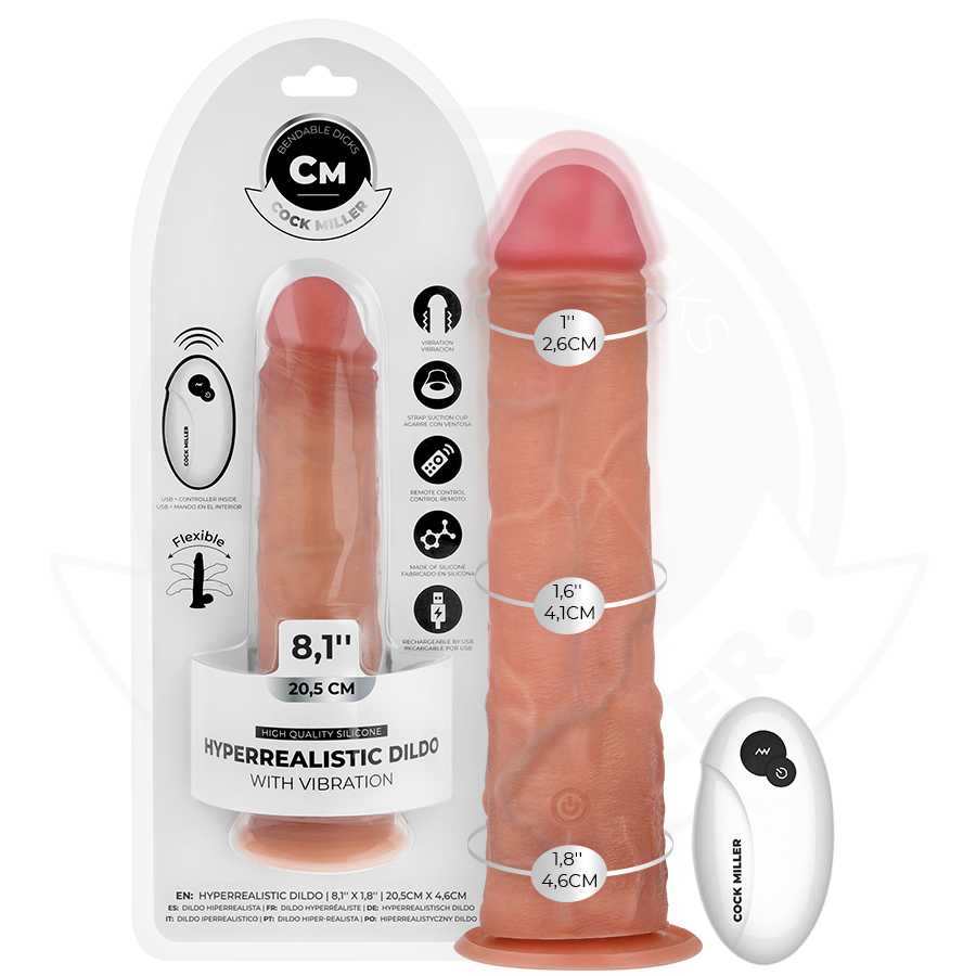 COCK MILLER - REALISTIC DILDO WITH SUCTION CUPS AND REMOTE CONTROL AND VIBRATION 20.5 CM