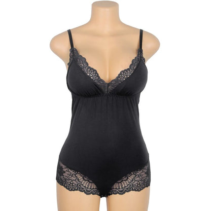 SUBBLIME - SCHWARZER TEDDY MIT BLUMENSPITZENDETAIL L/XL