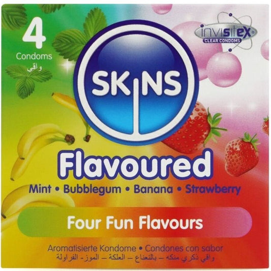 SKINS - PREMIUM CONDOMS WITH ASSORTED FLAVORS, 4-PACK
