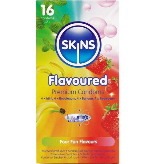 SKINS - PREMIUM CONDOMS WITH DIFFERENT FLAVOURS, PACK OF 16