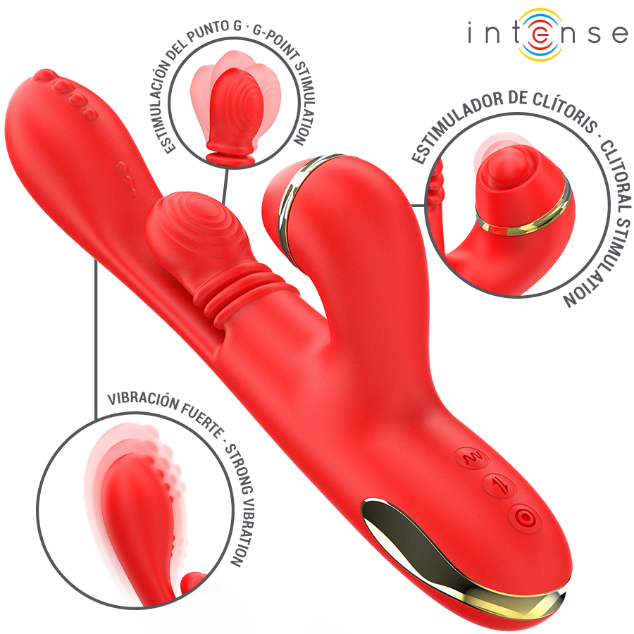 INTENSE - KATY MULTIFUNCTIONAL CLITORIS STIMULATOR 4 INTERCHANGEABLE HEADS RED