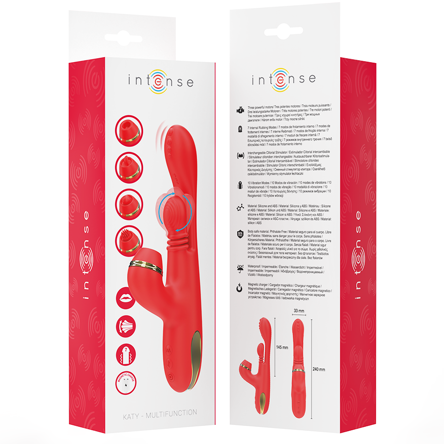 INTENSE - KATY MULTIFUNCTIONAL CLITORIS STIMULATOR 4 INTERCHANGEABLE HEADS RED