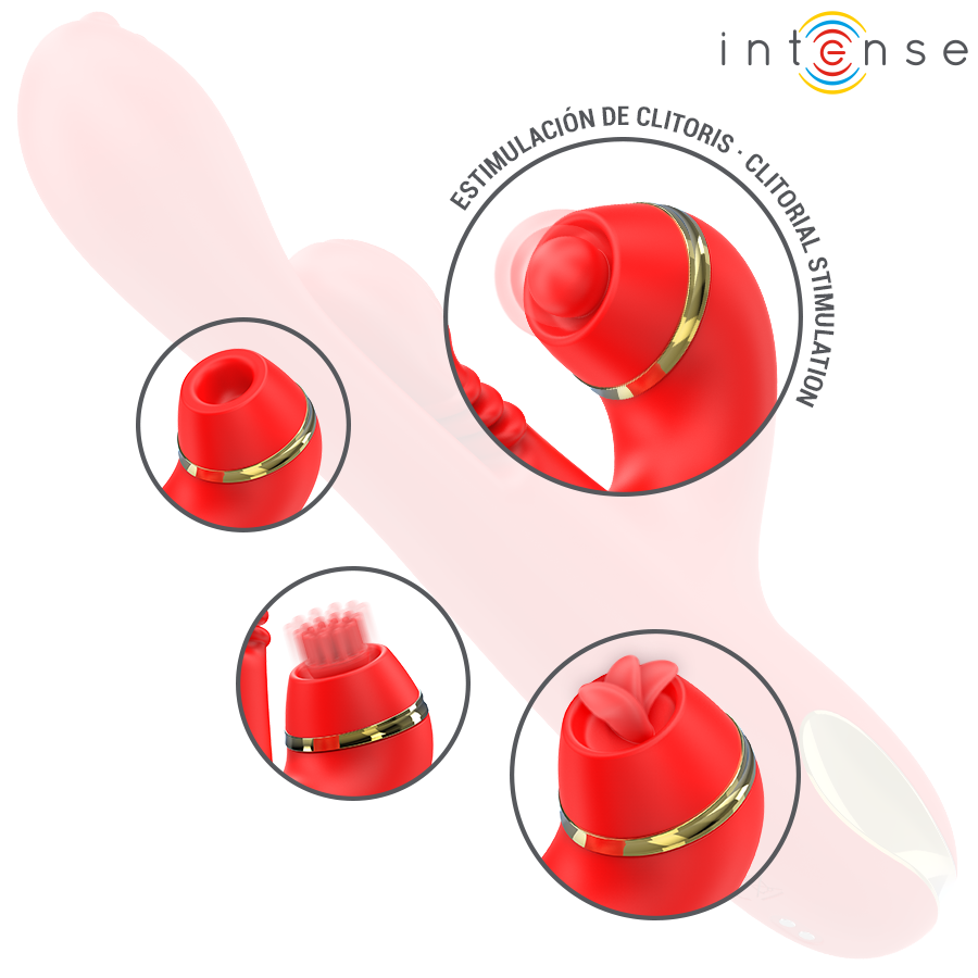 INTENSE - KATY MULTIFUNCTIONAL CLITORIS STIMULATOR 4 INTERCHANGEABLE HEADS RED