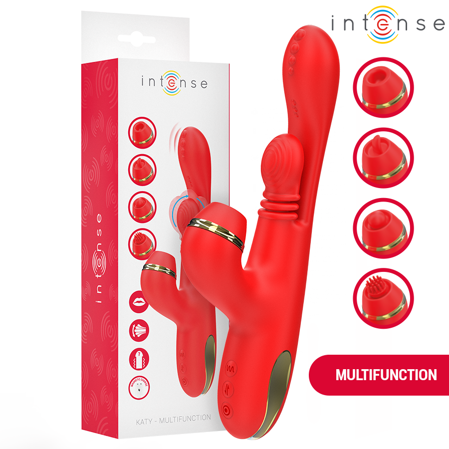 INTENSE - KATY MULTIFUNCTIONAL CLITORIS STIMULATOR 4 INTERCHANGEABLE HEADS RED