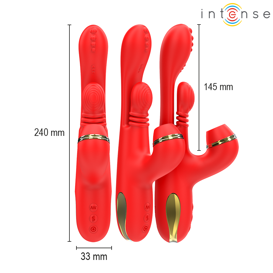 INTENSE - KATY MULTIFUNCTIONAL CLITORIS STIMULATOR 4 INTERCHANGEABLE HEADS RED