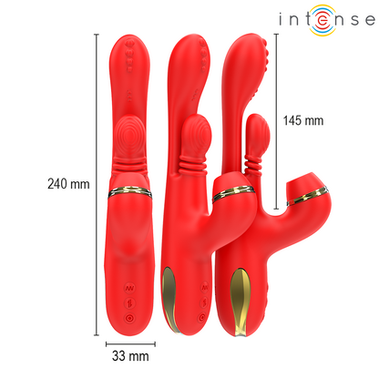 INTENSE - KATY MULTIFUNCTIONAL CLITORIS STIMULATOR 4 INTERCHANGEABLE HEADS RED