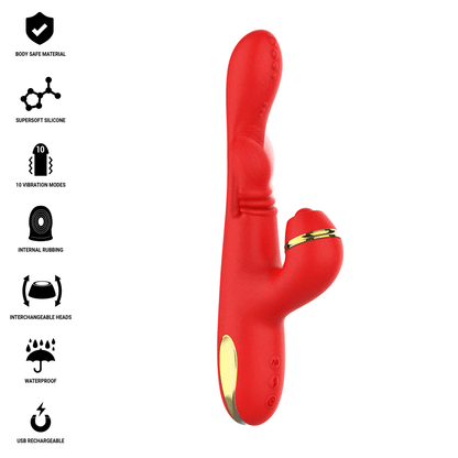 INTENSE - KATY MULTIFUNCTIONAL CLITORIS STIMULATOR 4 INTERCHANGEABLE HEADS RED