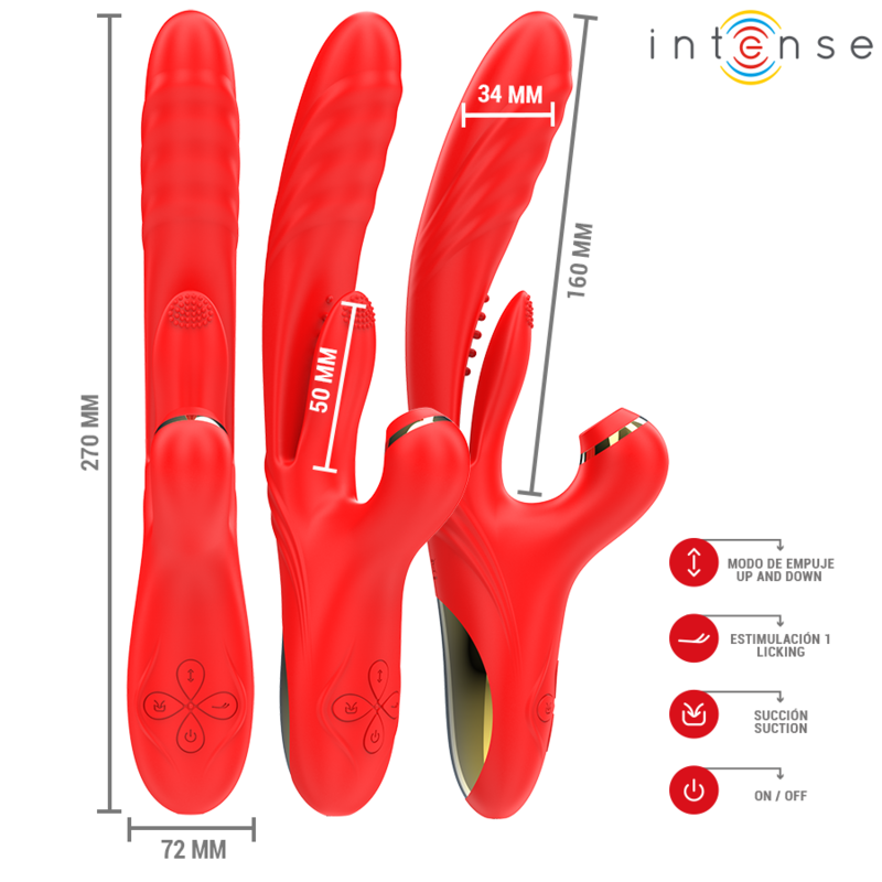 INTENSE - KAROL MULTIFUNCTIONAL VIBRATOR THRUST & STIMULATION & STIMULATING WAVES RED