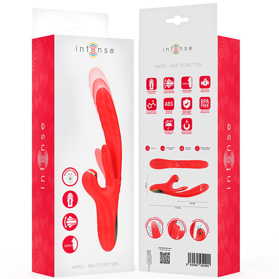 INTENSE - KAROL MULTIFUNCTIONAL VIBRATOR THRUST & STIMULATION & STIMULATING WAVES RED