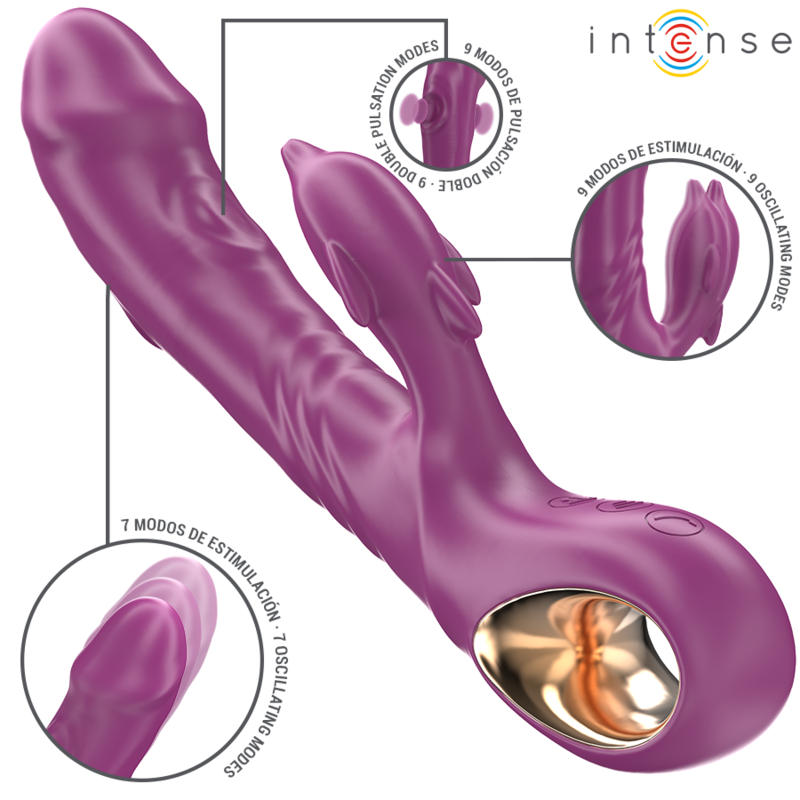 INTENSE - MULTIFUNCTIONAL HALL VIBRATOR WITH DOLPHIN-STIMULATING TONGUE PURPLE