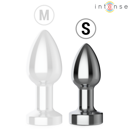 INTENSE - VIBRIERENDER ANALPLUG AUS METALL MIT LED-LEUCHTEN UND FERNBEDIENUNG - GRÖSSE S