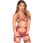 LEG AVENUE - 89362 TOP + THONG + GARTER BELT + HANDCUFFS SET RED - ONE SIZE