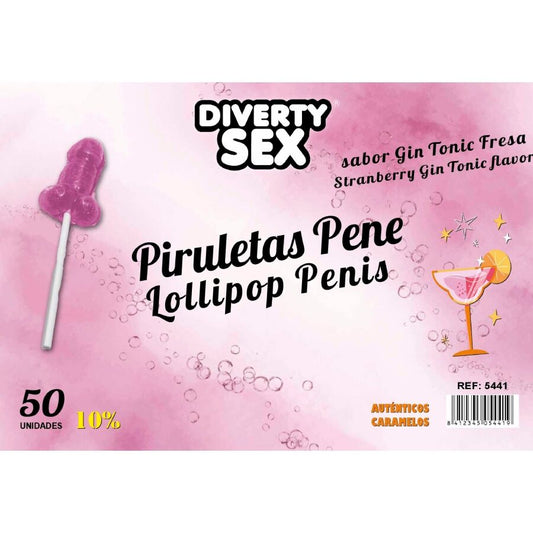 DIABLO GOLOSO - 50 Penis Lickers Gin and Tonic Strawberry Flavor 10% Alcohol