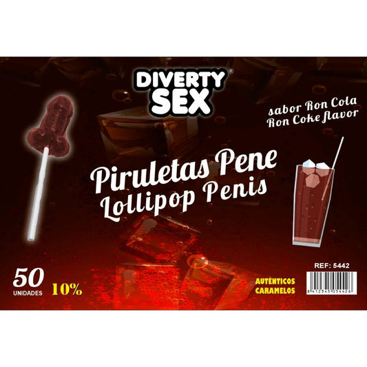 DIABLO GOLOSO – 50 PENIS LOLLIPOPS RUM & COLA FLAVOR 10% ALCOHOL