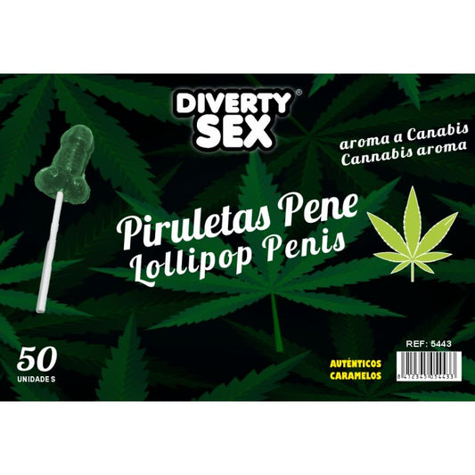 DIABLO GOLOSO - 50 PENIS-SHAPED LOLLIPOPS WITH CANNABIS FLAVOR