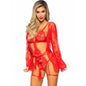 LEG AVENUE - 86123 TEDDY AND GARTER ROBE SET, RED, SIZE S