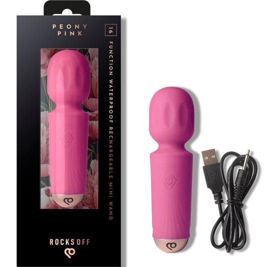 ROCKS-OFF - 16-FUNCTION RECHARGEABLE MINI WAND, PEONY PINK