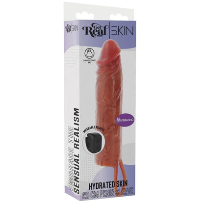 GET REAL - MOISTURIZING SILICONE VIBRATING PENIS SLEEVE IN CARAMEL, 20 CM