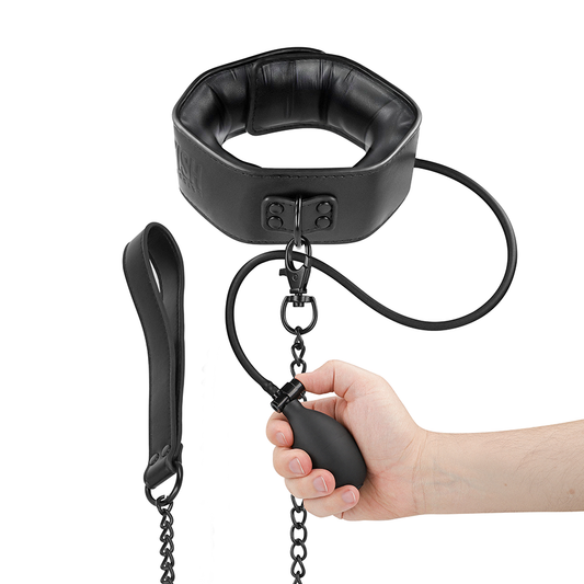 FETISH SUBMISSIVE BONDAGE - INFLATABLE CHOKE COLLAR WITH CHAIN