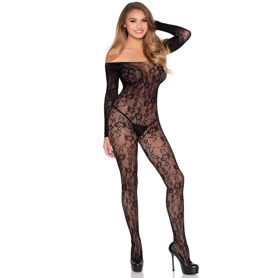 LEG AVENUE - 89366 LACE-LINGERIE-BODYSTOCKING, BLACK - ONE SIZE