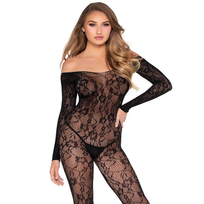 LEG AVENUE - 89366 LACE-LINGERIE-BODYSTOCKING, BLACK - ONE SIZE
