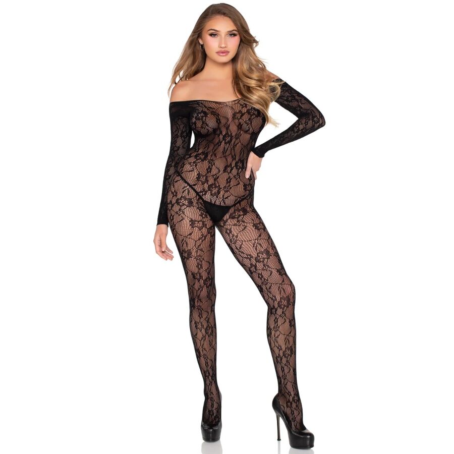LEG AVENUE - 89366 LACE-LINGERIE-BODYSTOCKING, BLACK - ONE SIZE