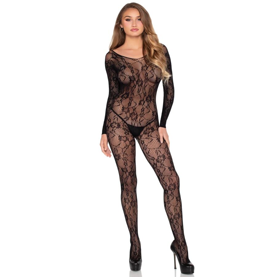 LEG AVENUE - 89366 LACE-LINGERIE-BODYSTOCKING, BLACK - ONE SIZE