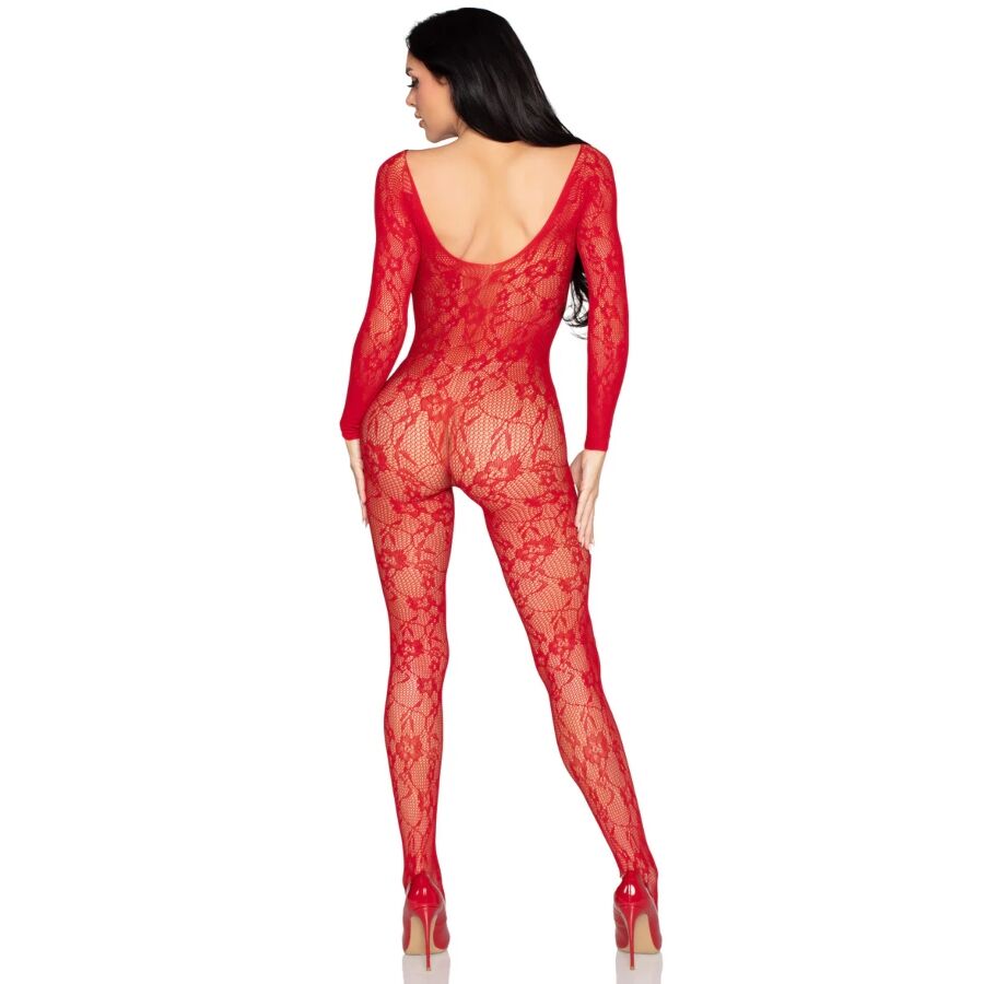 LEG AVENUE - 89366 LACE TEDDY BODYSTOCKING, RED - ONE SIZE