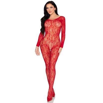 LEG AVENUE - 89366 LACE TEDDY BODYSTOCKING, RED - ONE SIZE