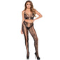 LEG AVENUE - 89368 FISHNET AND LACE CROP TOP AND PANTY SET, BLACK - ONE SIZE