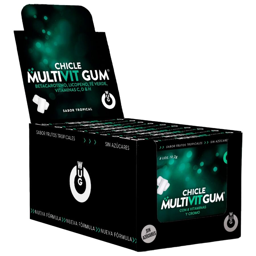 WUG GUM - MULTIVIT C, H, D, BETA-CAROTENE, LYCOPENE AND GREEN TEA | DISPLAY 12 X 8 UNITS