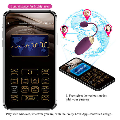 PRETTY LOVE - KLAY STOSS-EI-VIBRATOR, APP-STEUERUNG, LILA