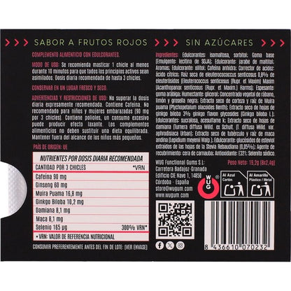 WUG Climax – Funktioneller Kaugummi mit Maca, Damiana und Ginseng zur Steigerung von Lust und sexueller Vitalität. Blisterverpackung mit 8 Stück.