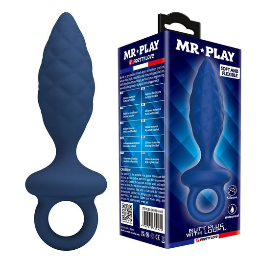 MR PLAY - STRUKTURIERTER ANALPLUG MIT RING BLAU L