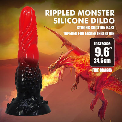 POWER MONSTERS – FEUERDRACHEN-FANTASIE-DILDO MIT SAUGNAPF 24,5 CM Ø 5,8 CM ROT &amp; SCHWARZ