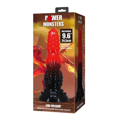 POWER MONSTERS – FEUERDRACHEN-FANTASIE-DILDO MIT SAUGNAPF 24,5 CM Ø 5,8 CM ROT &amp; SCHWARZ