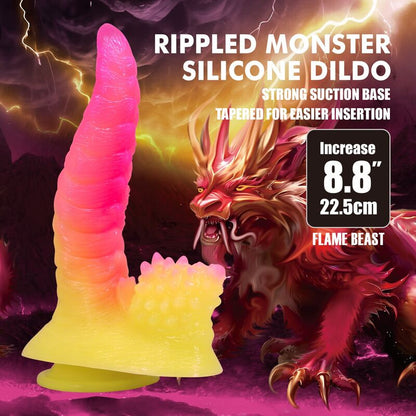 POWER MONSTERS - RIPPLIED MONSTER FANTASY DILDO MIT SAUGKAPSEL 22,5 CM Ø 5,5 CM PINK &amp; GELB